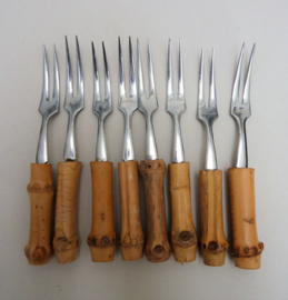 Cocktail fork with bamboo handle - set of 8