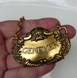 Vintage metalen karaf label Jenever