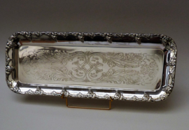 Silver plated rectangular tray with engraved vine decoration