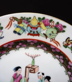 Chinese 1950s Rose Mandarin porcelain plate Scholars