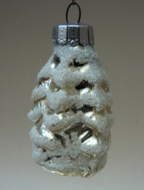 Vintage Dennenboom kerstornament gesuikerd zilver