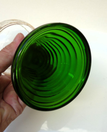 Kristallen roemer wijnglas groene trompetvoet gouden band met gravure