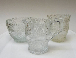 Antique clear pressed glass diamond fan creamer set