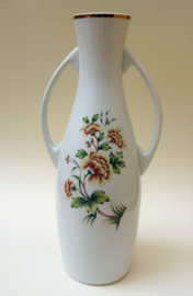 Hollohaza Hungary white porcelain amphora vase yellow flowers