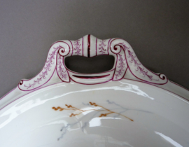Antique Dresden Biedermeier purple porcelain centrepiece handled dish tray