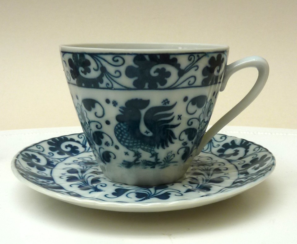 Blauw witte Haan kop en schotel