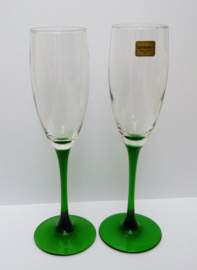 Luminarc France Emerald champagne flute green stem