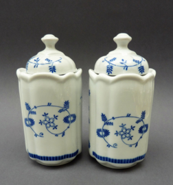 Vintage blue and white Strawflower porcelain salt and pepper canisters