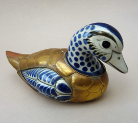 Vintage Mexican Tonala pottery and brass duck