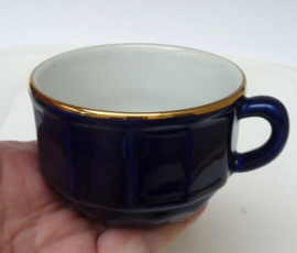 Apilco cappuccino cup with saucer cobalt blue with gold