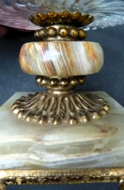 Hollywood Regency glazen bonbonschaal op onyx voet