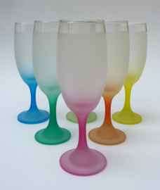 Mid Century multi color gesatineerde prosecco glazen