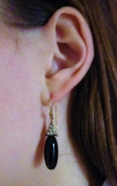 Art deco style onyx rhinestones drop earrings
