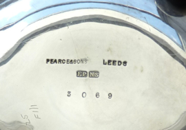 Pearce and Sons Leeds Art Deco glazen jampot in verzilverde houder
