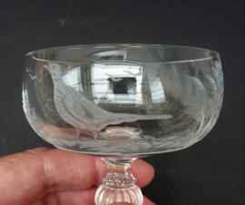Crystal liqueur coupe glass with etched hunting scene Klingenbrunn Kristallglas - set of seven