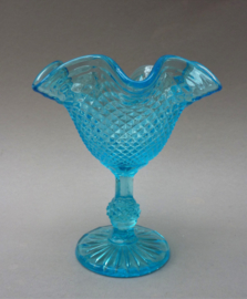 Pressed glass Diamond point teal footed dessert bowl