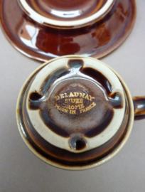 Delaunay France bistroware brown and gold espresso cup with saucer 