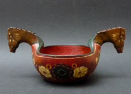 Noorse Folk Art houten Kjenge drinkkom 19e eeuw