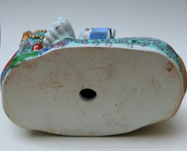 Large Chinese porcelain sitting Budai with five playing boys