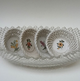 Faience woven basket trinket dish