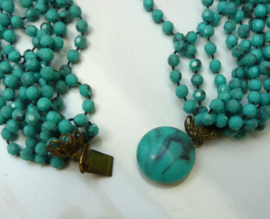 Mid Century meersnoerig turquoise collier
