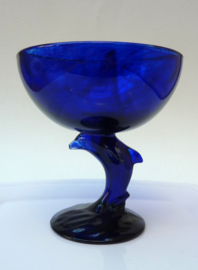 Cobalt blue pressed glass Dolphin chocolate bowl