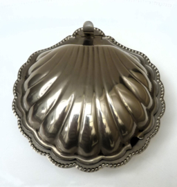 English white metal butter shell with glass insert