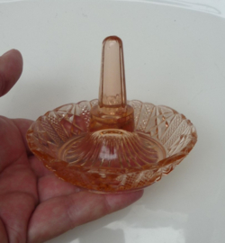 Art Deco roze persglazen toilettafel set Ringhouder Sieradendoosje Vaas
