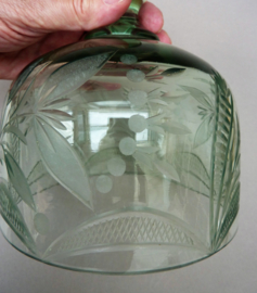 Antique glass lidded butter dish with etched floral decoration