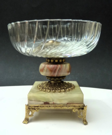 Hollywood Regency glass and onyx pedestal bonbon dish