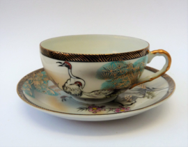 Japanese porcelain Eiwa Kinsei Litophane Geishaware cup with saucer