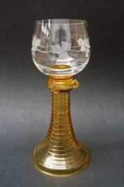 Crystal roemer amber trumpet stem clear vine engraved bowl