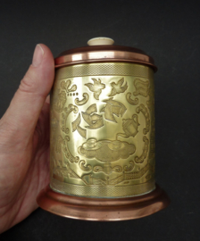 Vintage brass and copper Chinese style tea caddy Willow pattern