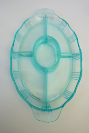 Teal pressed glass snack dish