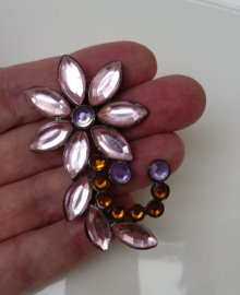 Broche Flower Power roze lila oranje strass steentjes