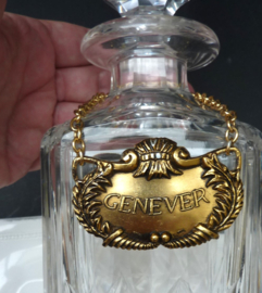 Vintage metal decanter label Genever