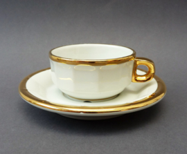 Pillivuyt white and gold bistroware coffee cup with saucer