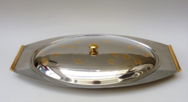 Alpu Puppieni Italian stainless steel and gold plated lidded serving dish