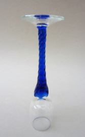 Murano liqueur decanter and glasses with blue twisted stem