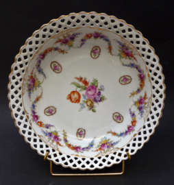 Schumann Dresden Floral garlands cameo reticulated porcelain serving bowl