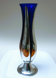 Quist verzilverde en blauw glazen jaren 70 vaas Tulp