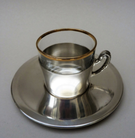 Mid Century glass demitasse espresso cups in silver plated holder
