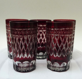 Bohemian ruby red cut to clear water glasses