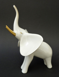 Hollohaza wit porseleinen olifant beeldje met gouden slagtanden