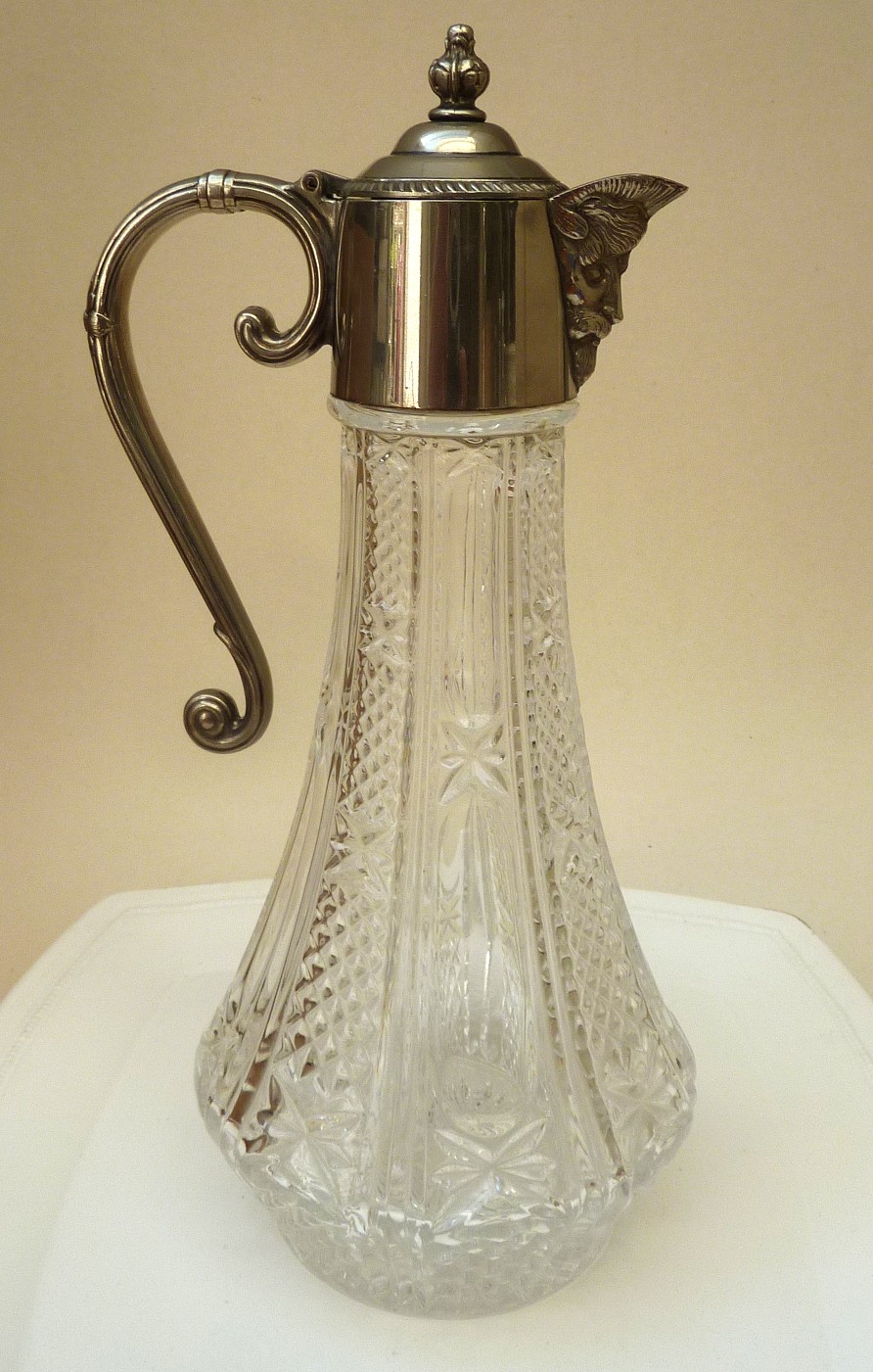 English silver plate mounted pressed glass claret jug