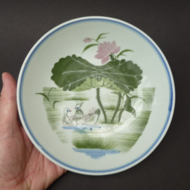 Chinese porcelain bowl with green blue and pink decoration