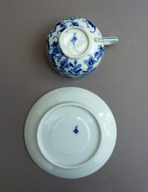 Antique Dutch Louis Regout Blue Onion cup with saucer