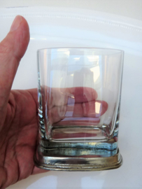 A pair of pewter mounted whisky glasses