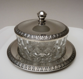 Art Deco Palmetto silver plated and pressed glass butter dish