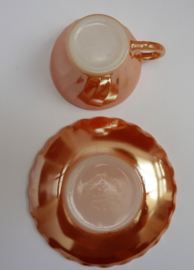 Anchor Hocking Peach Lustre Suburbia cup with saucer